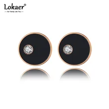 Lokaer, модные черные акриловые круглые свадебные серьги из нержавеющей стали для женщин, розовое золото, CZ Кристалл, серьги-гвоздики, ювелирное изделие E19250