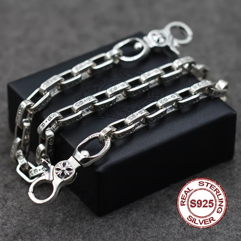 

S925 Men's Sterling Silver Trousers Retro personality punk style Jewelry letters rough chain Girls package chain Send lover's