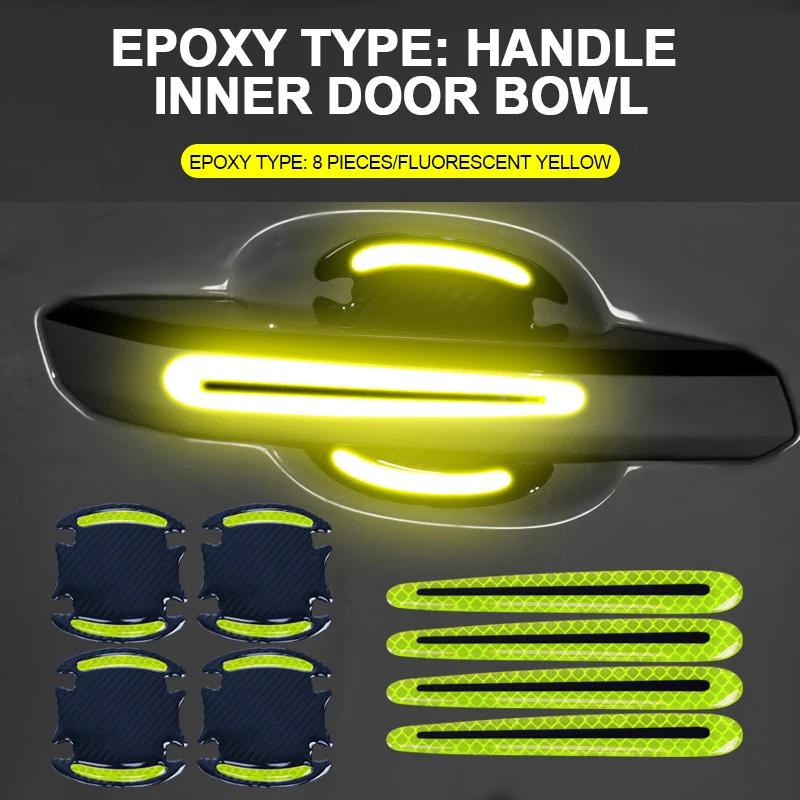 

8Pcs TPU Car Door Bowl Anti-scratch Reflective Sticker Door Bowl Handle Protection Sticker Paint Surface Film Car Accessories