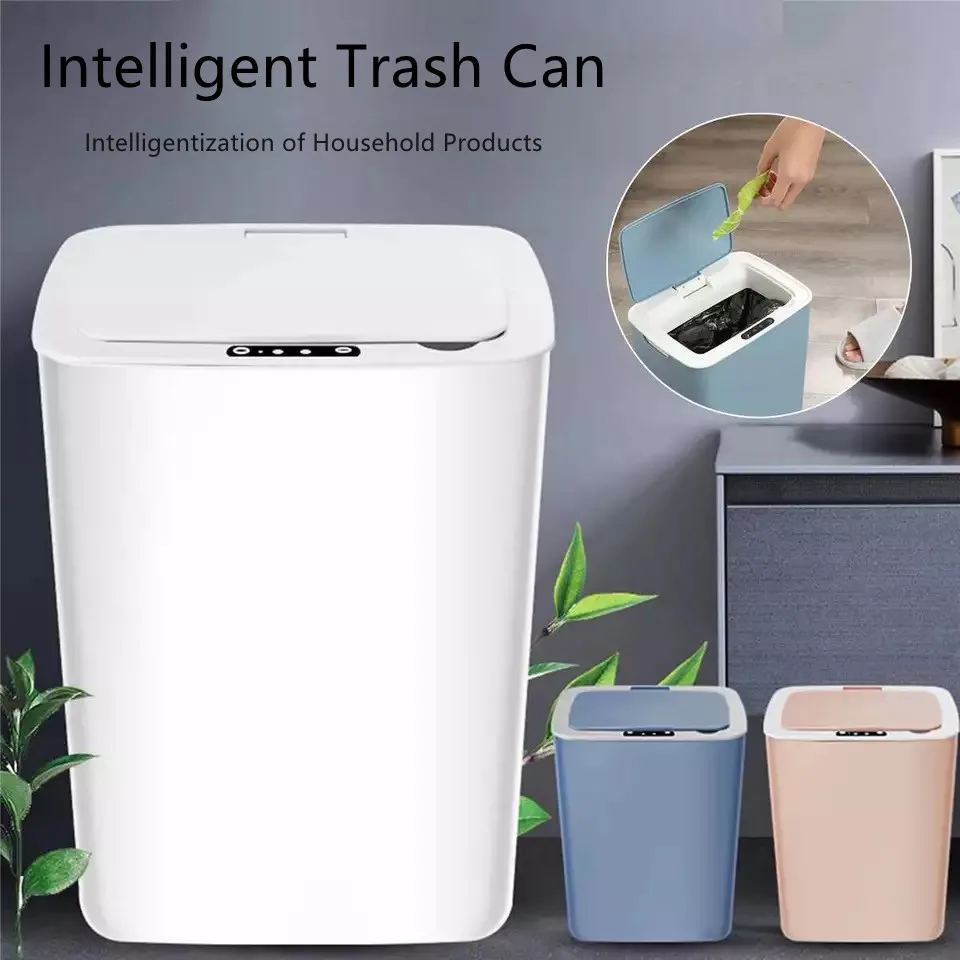 14L Smart Trash Can Automatic Infrared Sensor Dustbin Home Garbage Bin White Home Intelligent Electric Garbage