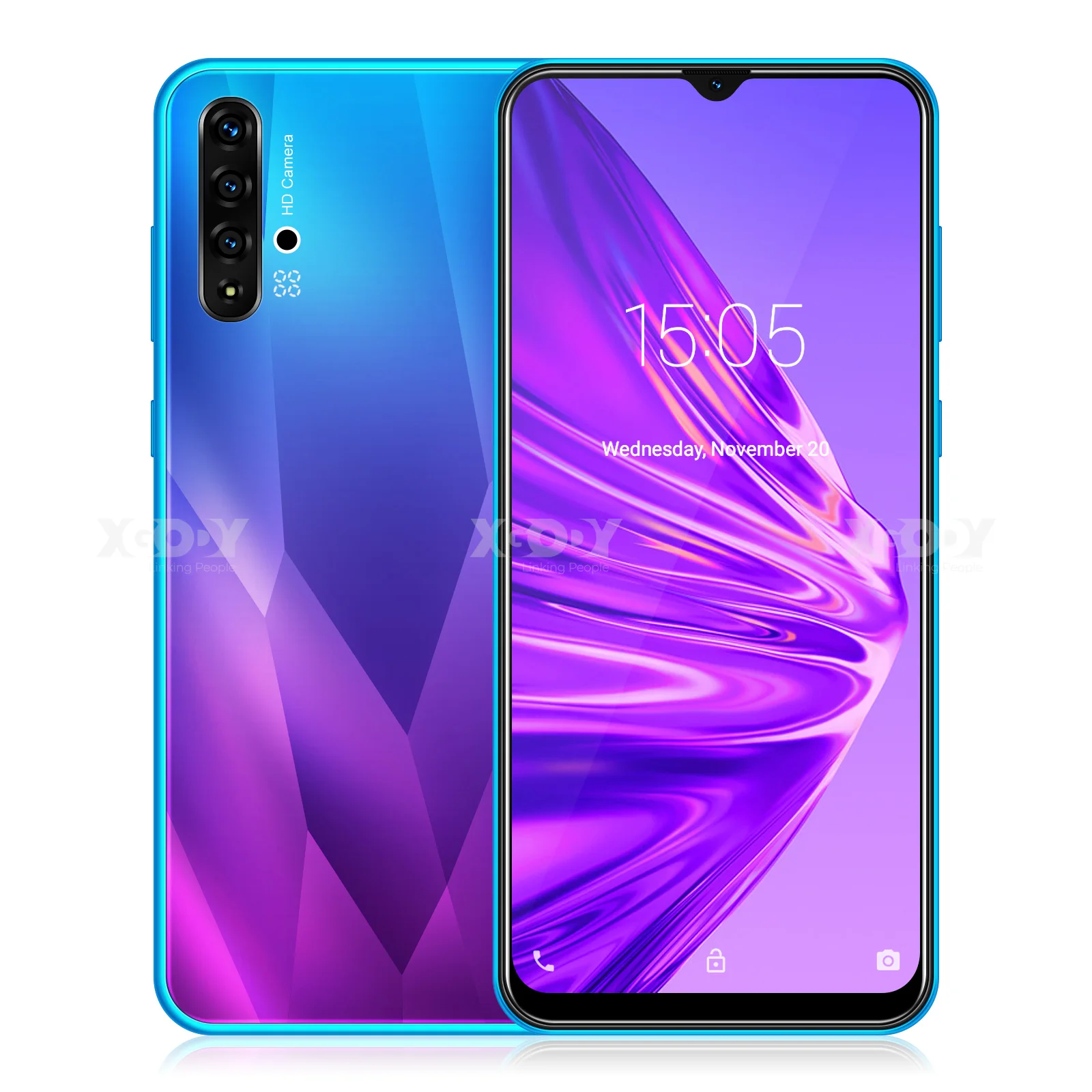 XGODY A50 3g Смартфон Android 9,0 6,5 дюймов 19:9 полный экран 1 ГБ 4 ГБ MTK6580 четырехъядерный 5 Мп камера 3000 мАч мобильный телефон - Цвет: Gradient purple