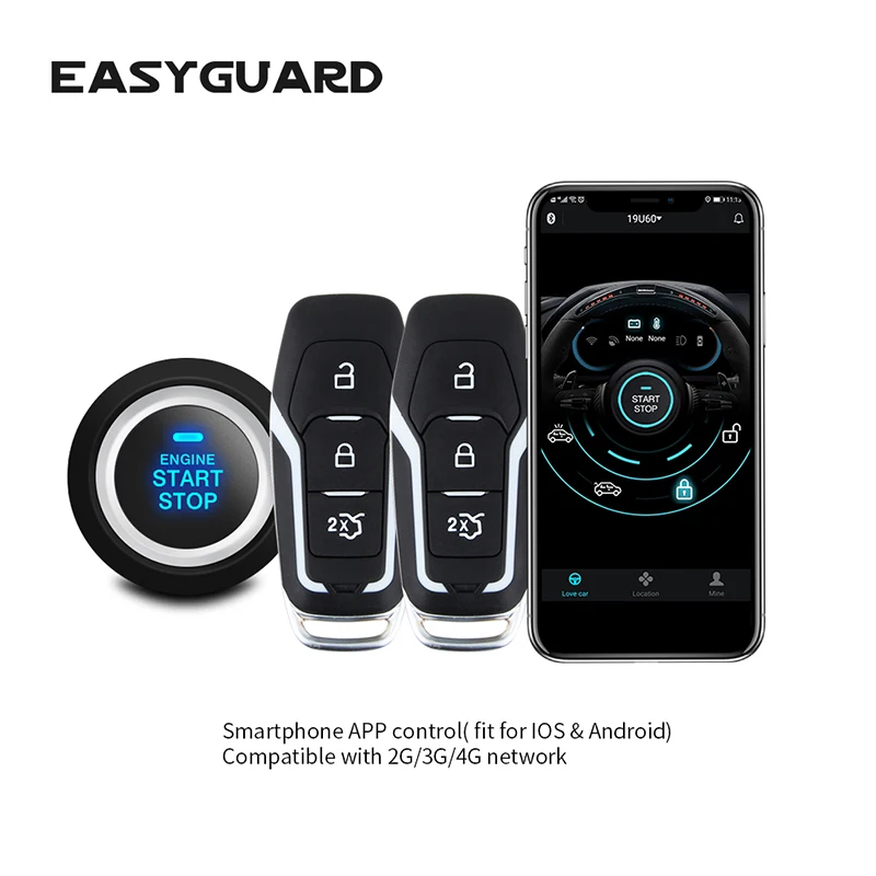 

EASYGUARD app control IOS Android 4G 3G 2G keyless entry system engine start stop remote engine start GPS GSM security system