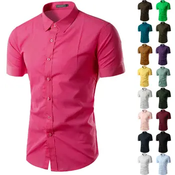 

2020 Casual Men Short Sleeve Shirts Button Down Casual Short Sleeve Turn Out Neck Cotton Formal Slim Fit Shirt M-3XL