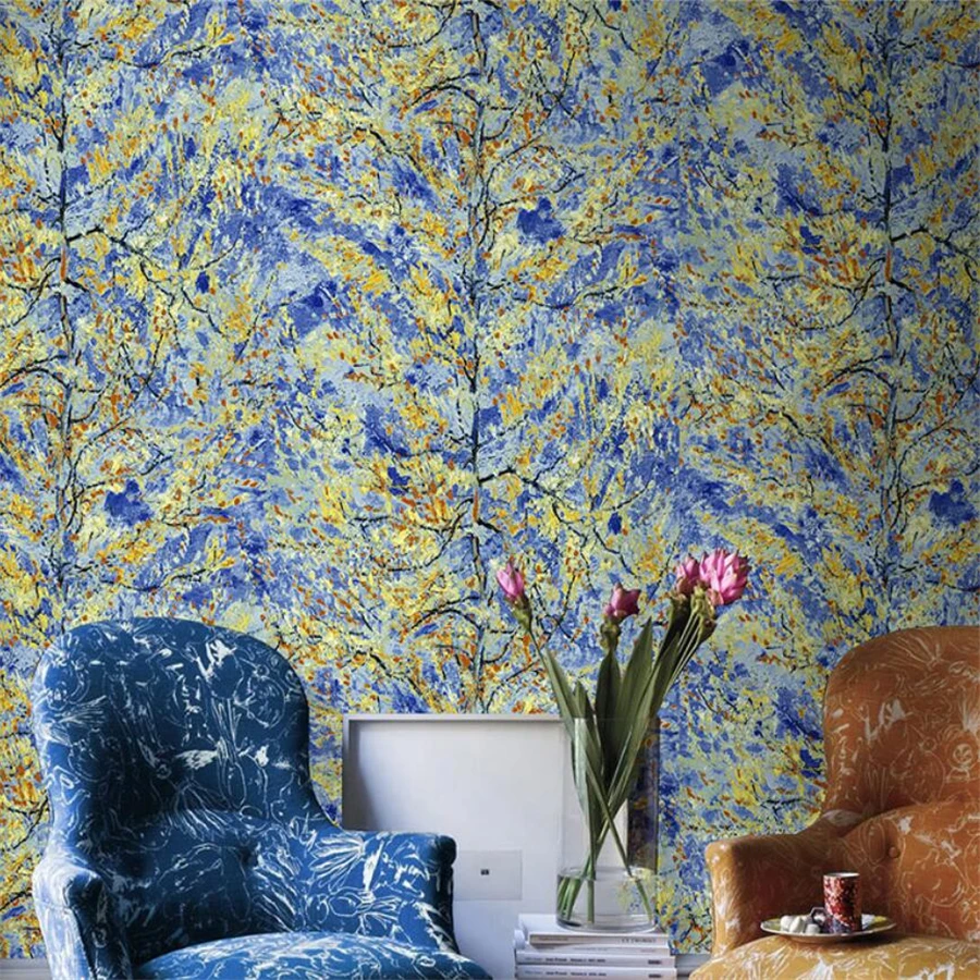 

wellyu Nordic wallpaper peach tree art high-end oil painting living room hotel bedroom papel de parede TV background wall paper