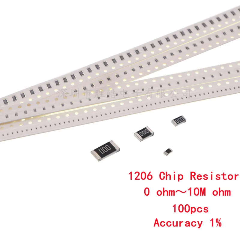 100PCS 1206 Resistor SMD Accuracy 1% 0 ohm ~ 10M ohm 1K 2.2K 10K 100K 1R 10R 100R 150R 220R 330R 0 1 10 100 150 220 330 ohm