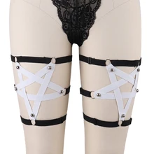 Готическая подвязка с заклепкой, пояс, черный, белый цвет, пентаграмма, сексуальная, для тела, жгут, панк, Рейв, связывание, чулки, для ног, жгут, звезда, свадебная подвязка