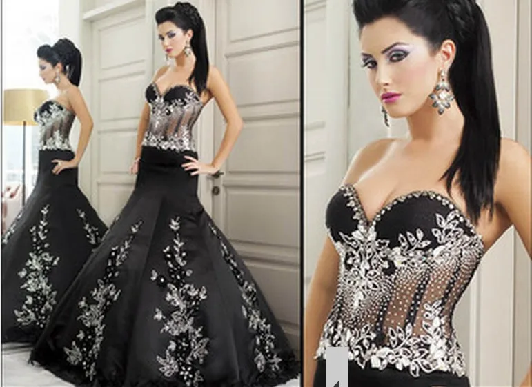 

2020 robe de soire Sexy Strapless Beaded Sheer Prom Black Satin Mermaid Backless Women Evening mother of the bride dresses