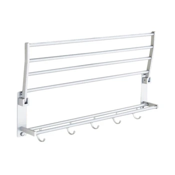 

Space Aluminum Double Towel Rack With 5 Hooks Foldable