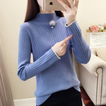 

2018 cultivate morality show thin render unlined upper garment in pure color long sleeve turtleneck sweater
