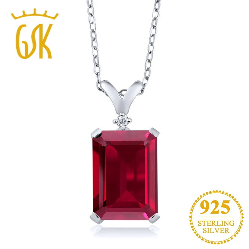 GemStoneKing 8 02 карат изумрудная огранка красный создан Рубин белый алмаз кулон