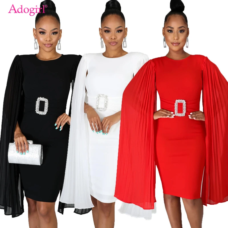 Adogirl Elegant Women Solid Midi Party 