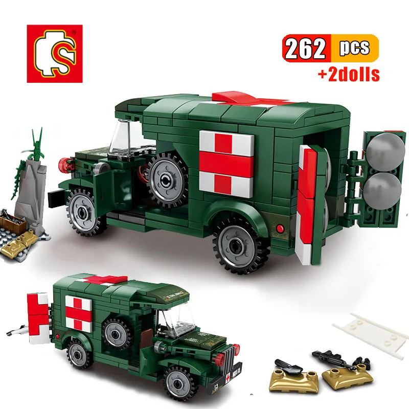 

SEMBO Military Ambulance Rescue Car Building Blocks Empires of Steel Soldiers Figures Bricks Educational Toys For Children Gifts