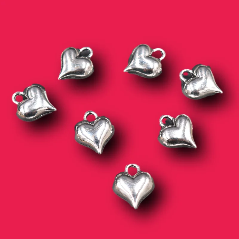 30pcs Silver Plated 3D Heart Pendants Retro Bracelet Necklace Metal Accessories DIY Charm Jewelry Crafts Making 13*11mm A135