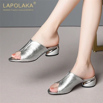 

Lapolaka Fashion 2020 Genuine Cow Leather Strange Style Summer Shoes Woman Pumps Mules Peep Toe Slip-On Casual Pumps Women