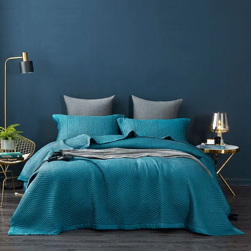 

Luxury Lyocell Quilts Quilted Bedspreads For Double Bed Cover Quality Cotton Quilt Set 3PCS King Size Solid Blanket CHAUSUB