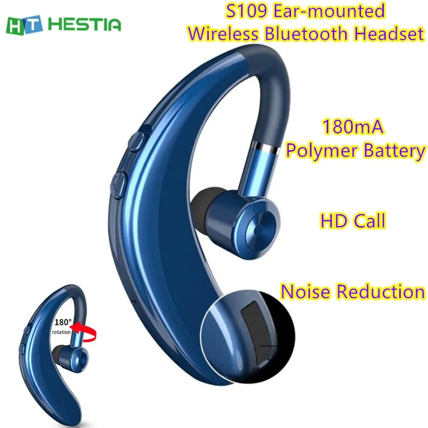 

S109 Ear-mounted Bluetooth Headset 180mA Polymer Battery 180 Degree Rotation HD Call Wireless Earphone Noise Reduction Headphone