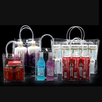 

PVC Clear HD Soft Transparent Reticule Tote Bag Button Plastic Packing Box LOGO Shopping Clothe Cosmetic Store Promotion Gift