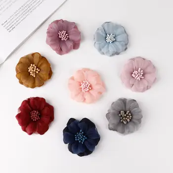 

60pcs/lot 2inch DIY Artificial Lace Flower Fabric Brooch Flowers for Girls Hair Headband/clips Clothing Accessories Flat Pack