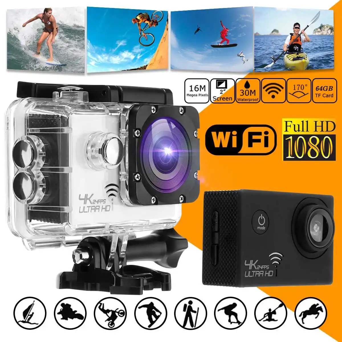 4K 16MP Full 1080P HD Wifi Sport Action Camera DVR DV Camcorder Waterproof Underwater Diving Video Helmet Cam pro Camera