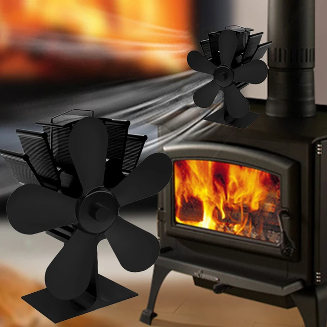 5 Blade Heat Powered Stove Fan Self-Powered Wood Stove Top Burner Fireplace  Silent Eco Heater