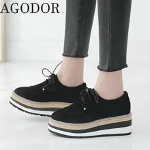 

AGODOR Women Platform Lace Up Oxford Shoes Wedge High Heel Pumps Wingtip Vintage Shoes Casual Spring Women Shoes Black