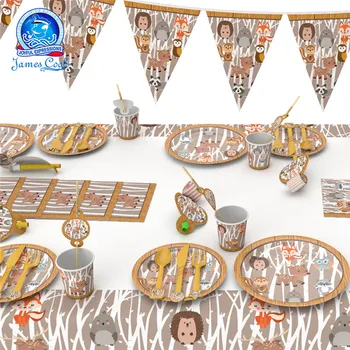 

Brown Cartoon Animal Disposable Party Tableware Kids Birthday Party Supplies Decor Fox Squirrel Deer Hedgehog Napkin Plate Cup