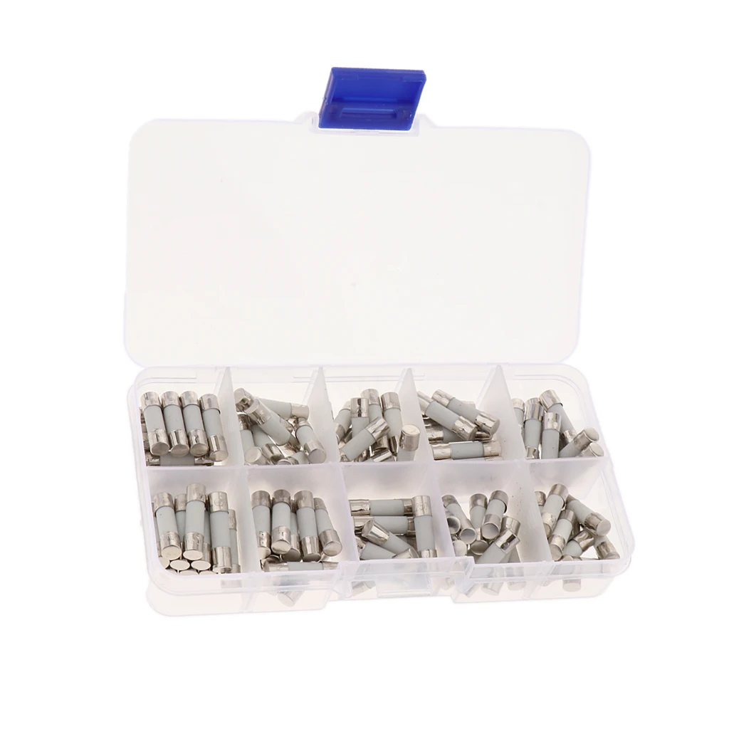 100pcs Quick Blow Ceramic Tube Fuse Assorted Kit Amp 250V 0.5A-30A (Ceramic Fuse 5x20mm)