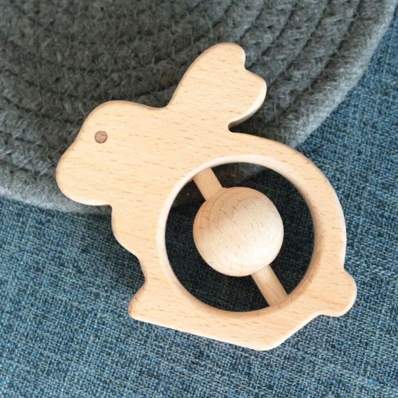 

Baby Toys Beech Wooden Blocks Educational Montessori Toys For Children Teething Baby Teethers Wooden Rabbit Cartoon Toys
