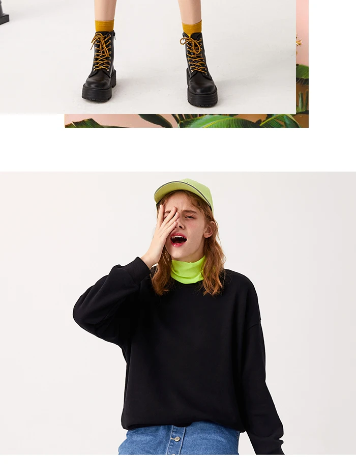 SEMIR толстовки женские плюс бархат осень и зима свободный синий сплошной цвет базовое пальто ленивый-ветер круглый вырез хлопок