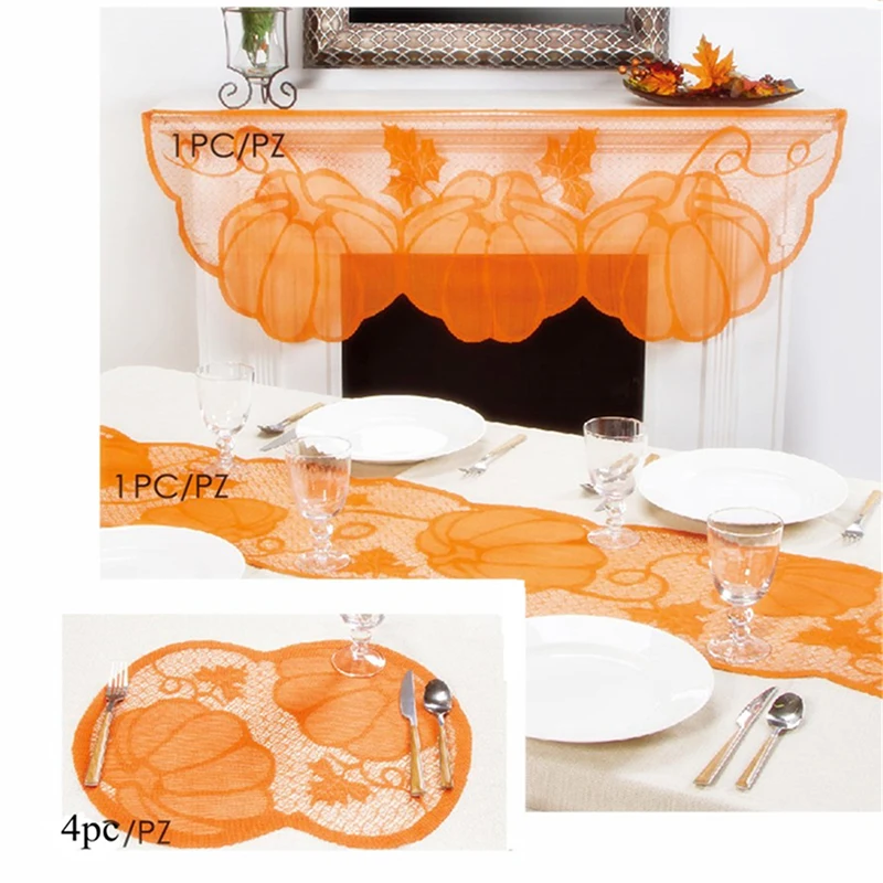 Pumpkin Lace Fireplace Cloth Maple Leaf Orange Spice Fall Thanksgiving Home Garden Decorative Supplies Drop Shipping | Дом и сад