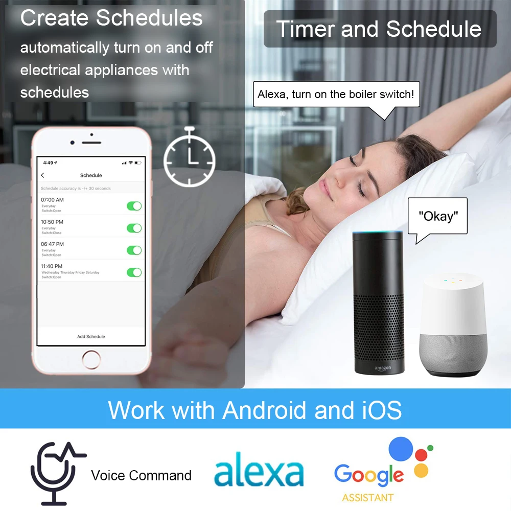 20A WiFi умный бойлер переключатель водонагреватель дистанционное управление Amazon Alexa Echo Google Home Голосовое управление стеклянная панель для США/ЕС