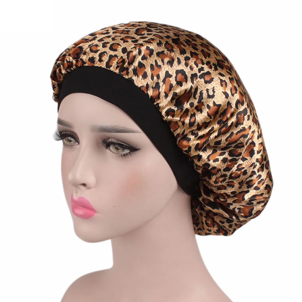Satin-Bonnet Hair Sleeping-Shower-Cap Head-Cover Elastic-Band Women for Silk Wide