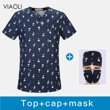 Унисекс салон красоты наборы мультфильм печать Больница Медицинский скраб одежда стоматологическая клиника униформа медсестры модные хирургические Топы для женщин