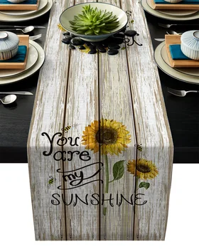 

Sunflower Bee Wood Yellow Rustic Table Runner Home Dining Room Decor Table Cloth Wedding Christmas Party Table Runners