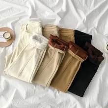 Плотные свободные женские джинсы с высокой талией, теплые модные повседневные Прямые длинные штаны