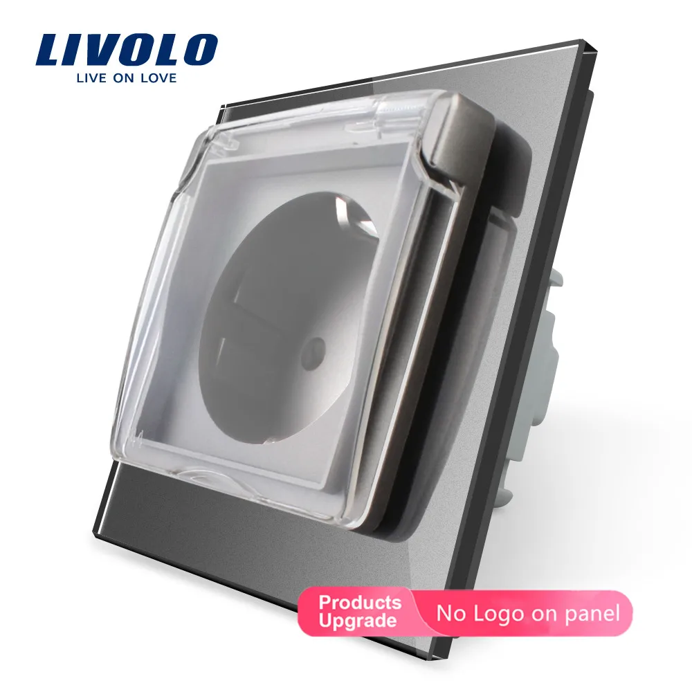 Padrão da ue Tomada de Energia à Prova Painel de Vidro Tomada de Parede 16a com Capa Água com 2 Livolo Dwaterproof Pinos Impermeável Ac110 250v