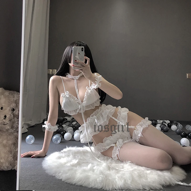 Японский Лолита милые оборки кружева Kawaii Babydoll сексуальное нижнее белье набор мягкая девушка черные пижамы костюмы для косплея