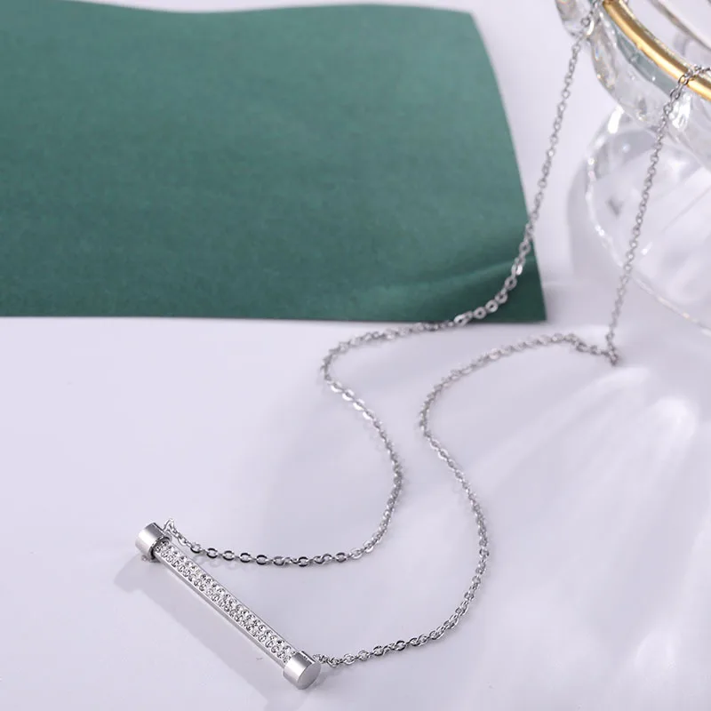 Silver color Блестящий хрустальный Титановый стальной кулон ожерелье золотистый, серебристый, простой геометрический цепочка для ключицы короткое ожерелье женские ювелирные изделия - Окраска металла: Silver color