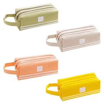 

Simple Pure Color Canvas Pencil Case Large Capacity Zipper Stationery Pouch
