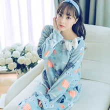 Осенне-зимняя женская пижама с длинным рукавом Фланелевая ночная рубашка рыбий свободный коралловый бархатный костюм Женская домашняя одежда Теплая юбка для сна