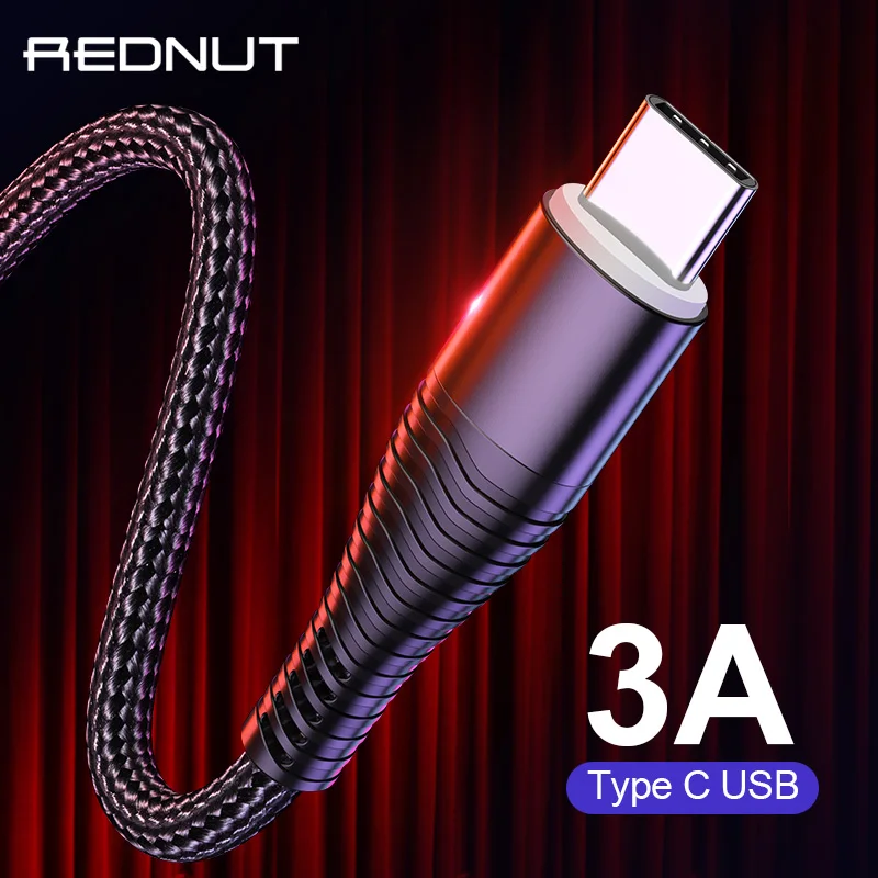 Кабель REDNUT usb type-C, 3 А, провод для быстрой зарядки и передачи данных для Xiaomi, samsung S10, S9, S8, huawei, usb ЗУ для мобильного телефона, type-C, шнур для передачи данных