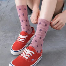 Корейские модные хлопковые милые носки в горошек для женщин; однотонные носки для девочек в студенческом стиле; Повседневные Дышащие носки