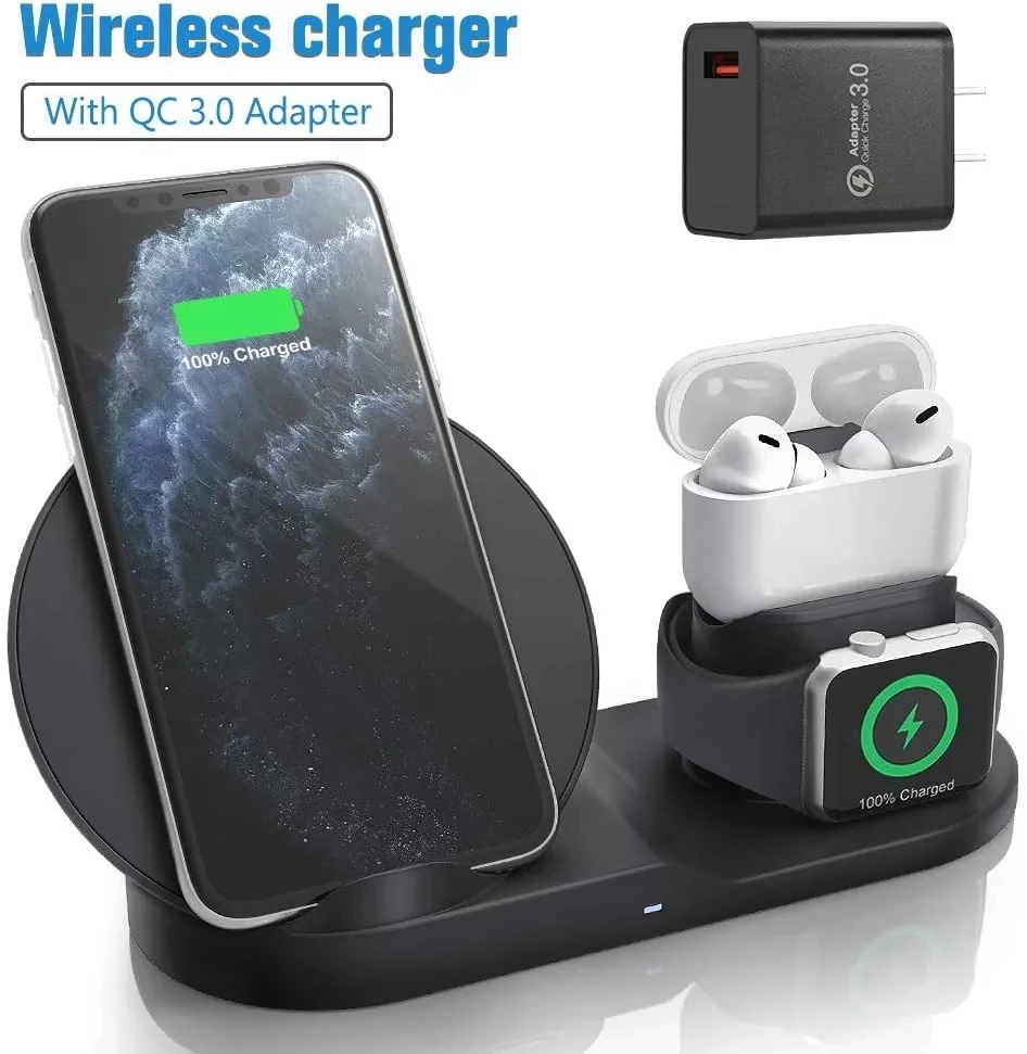 Беспроводное зарядное устройство 3 в 1 быстрая зарядка для iPhone11 Pro XR XS Max 8 Apple Watch 2 4 5