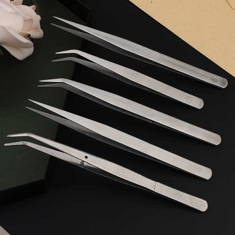 LMDZ Stainless Steel Anti-static Tweezers High Precision Anti-static Tweezers Bend Cross Tweezers Sewing Accessories Tools