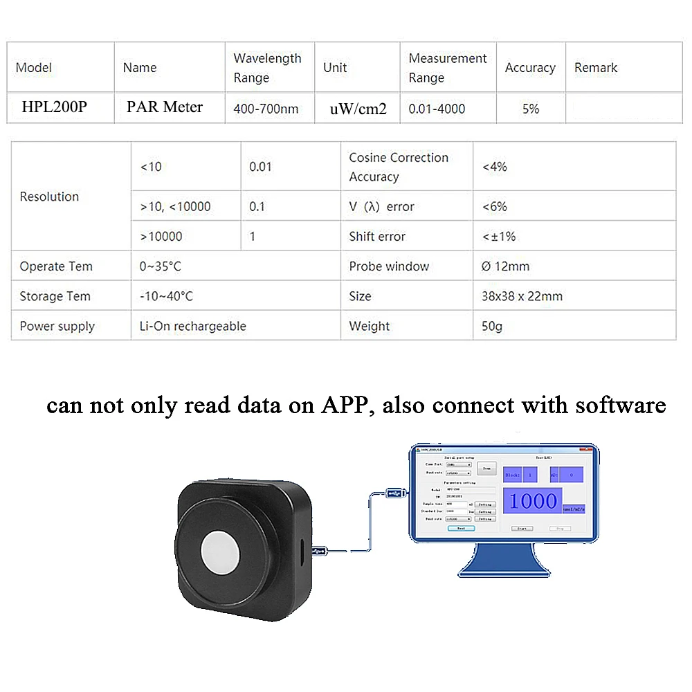 PAR 조도계 mW/cm2 HPL200P