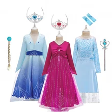 С изображением Анны и Эльзы 2 платье для девочек для детей Одежда для девочек Дети Косплэй костюм «Эльзы»; детское нарядное Хэллоуин Рождество Платья для праздников и дней рождения