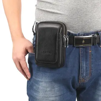 

YI ANG Genuine Leather Waist Pack Cell Phone Mobile Bags Male Waist Bag Small Square Bag Coin Purse leather belt bag zip pouch