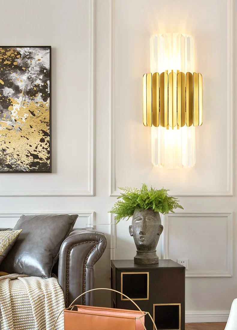 Modern Gold Crystal Bedside Wall Light With Led Lamp - Luxury Wall Lights Fixtures