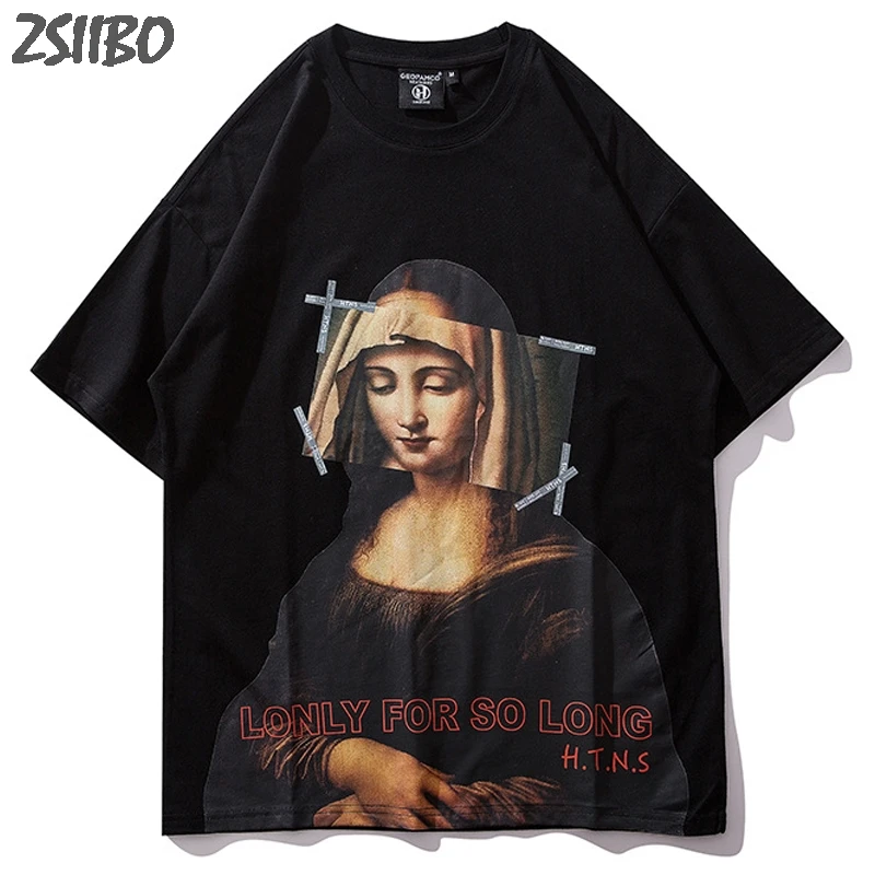 Mona Lisa Harajuku Стильные повседневные футболки с принтом уличная Мужская футболка 2019