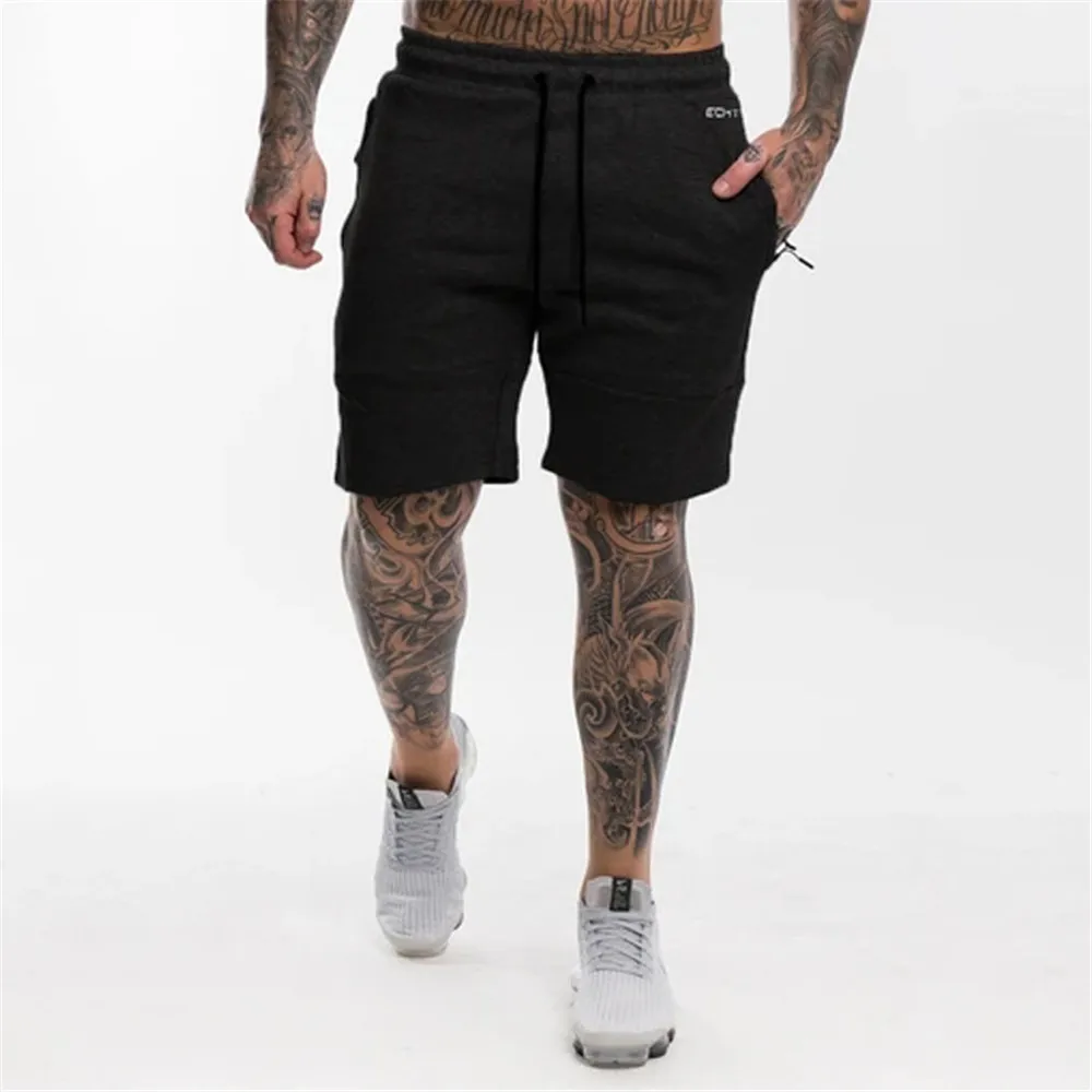 Muscle Fitness Summer Sports Men Shorts Outdoor Breathable Running Training Cotton Short Trousers Zipper Pockets 5 Points Pants